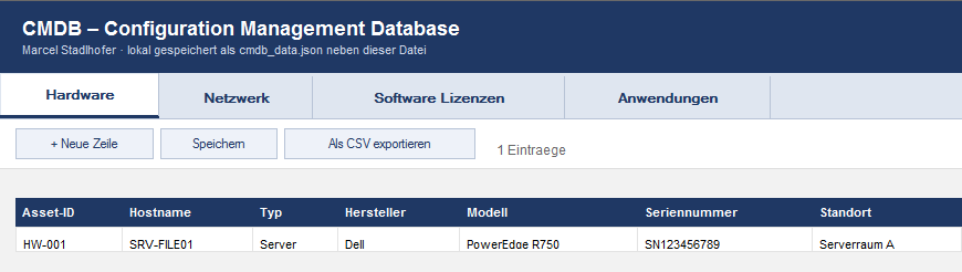 Screenshot der CMDB-Auswertung